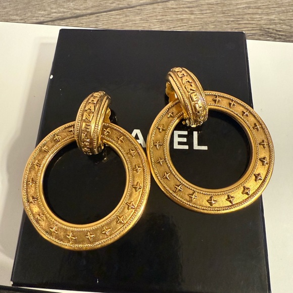 Vintage Gold "CHANEL" Hoop Dangle Statement Earrings - Picture 1 of 10